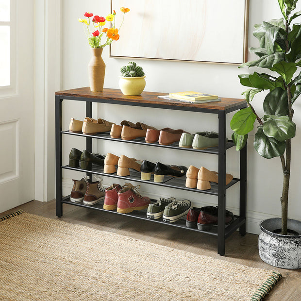 Shoe Rack – Mesh Shelves – Rustic Brown and Black – Simple Structure, Industrial Style