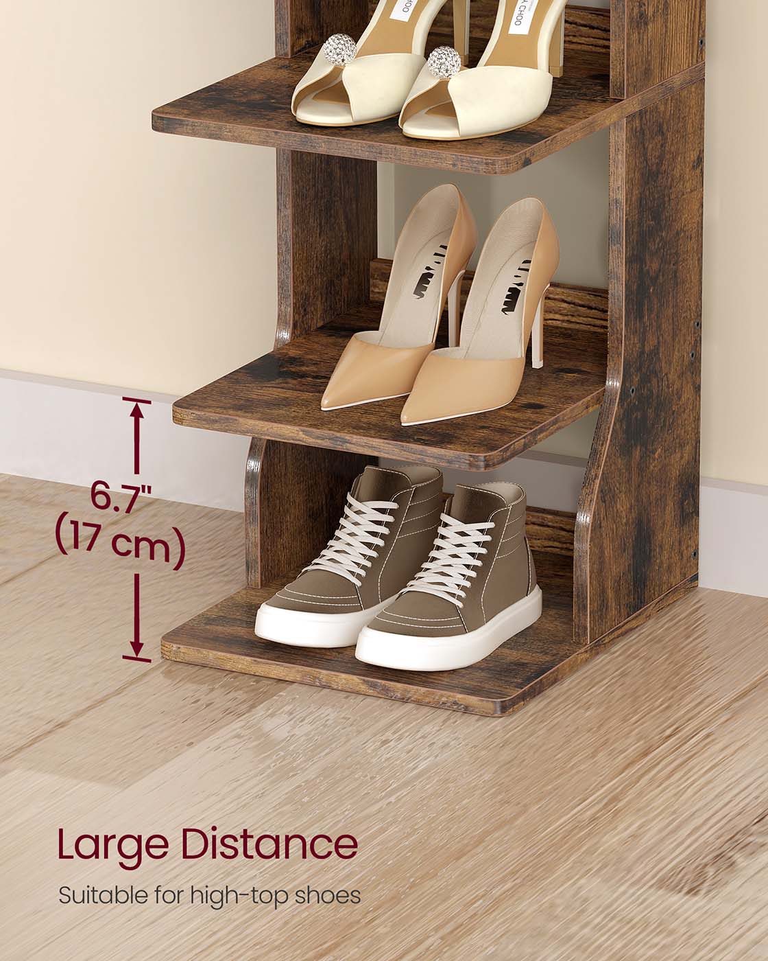 Slim Shoe Rack – Wood – Rustic Brown – 7-Tier Design for Small Spaces