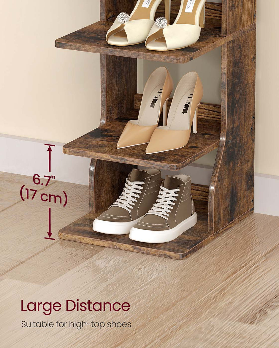 Slim Shoe Rack – Wood – Rustic Brown – 7-Tier Design for Small Spaces