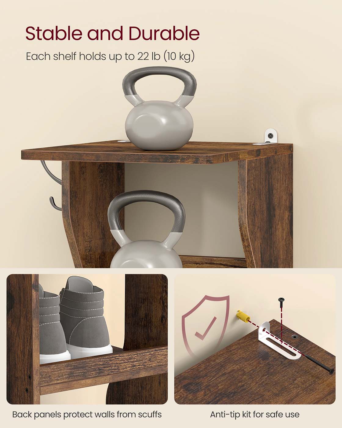 Slim Shoe Rack – Wood – Rustic Brown – 7-Tier Design for Small Spaces