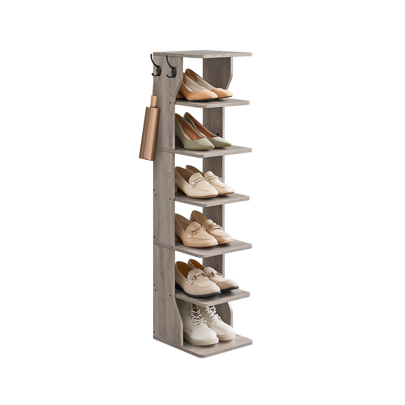 Shoe Rack – Metal and Wood – Heather Greige – 7-Tier Design for Small Spaces
