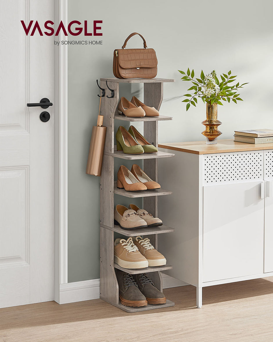 Shoe Rack – Metal and Wood – Heather Greige – 7-Tier Design for Small Spaces