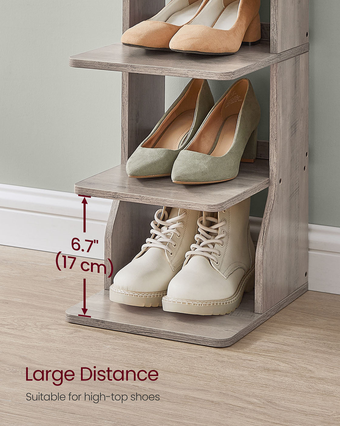 Shoe Rack – Metal and Wood – Heather Greige – 7-Tier Design for Small Spaces
