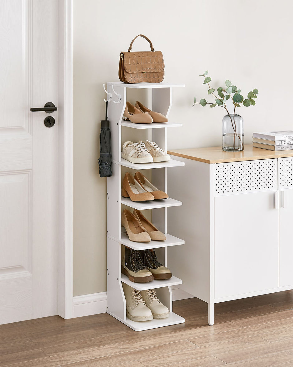 Shoe Rack – Engineered Wood – Neutral Color – 6-Tier Narrow Design for Small Spaces