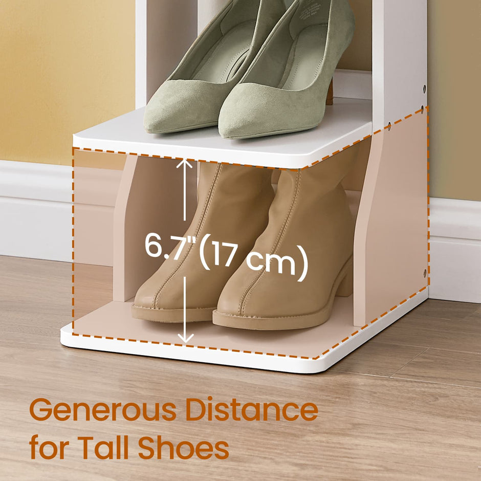 Narrow Shoe Rack – Wood – White – 6-Tier Vertical Storage for Small Spaces