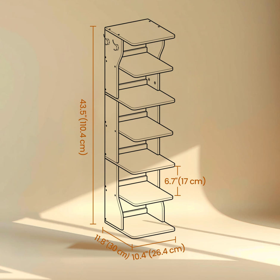 Narrow Shoe Rack – Wood – White – 6-Tier Vertical Storage for Small Spaces