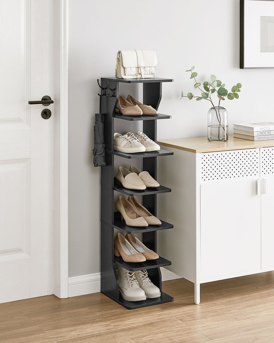 Slim Shoe Rack – Metal – Black – 6-Tier Storage for Small Spaces
