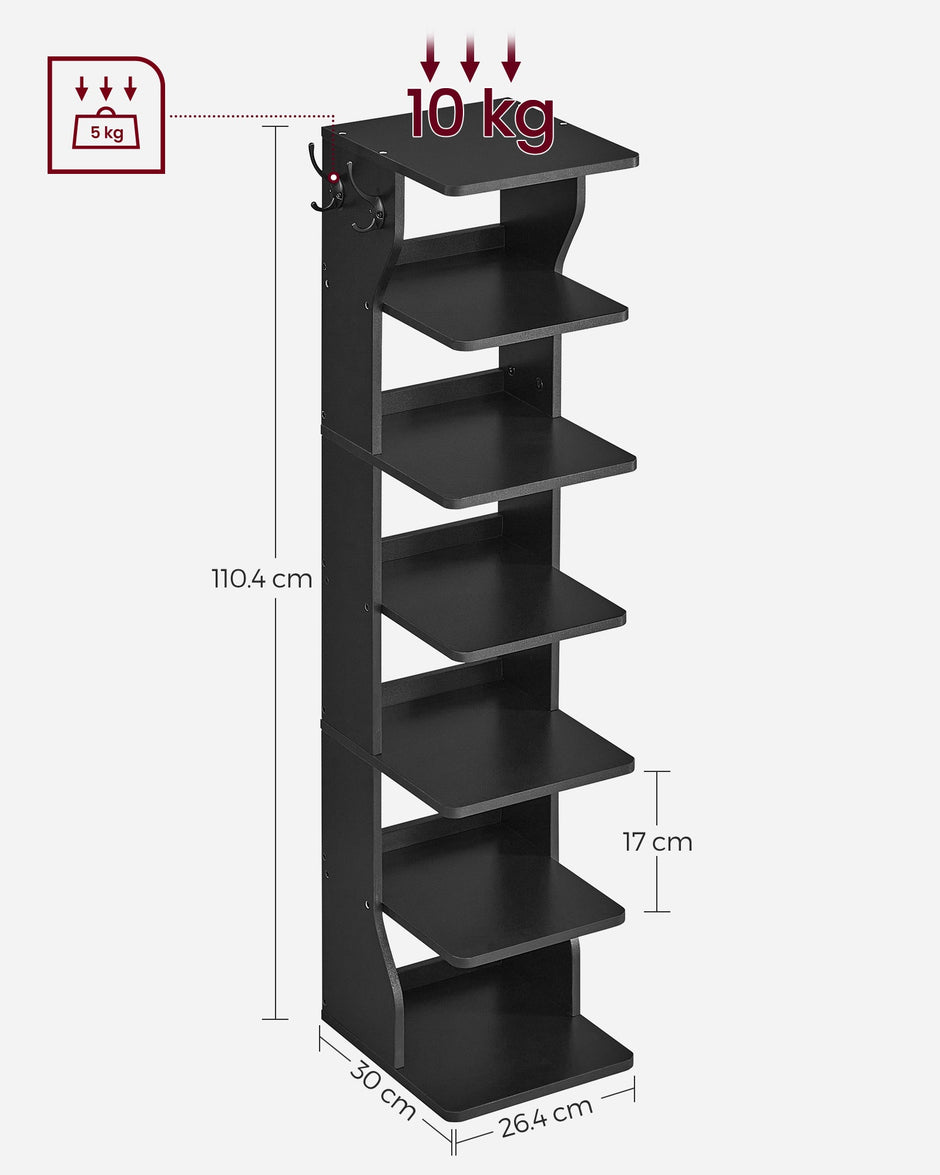 Slim Shoe Rack – Metal – Black – 6-Tier Storage for Small Spaces