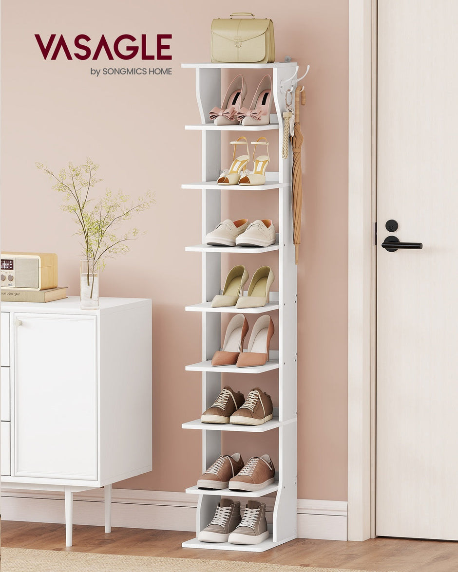 Slim Shoe Rack – Wood – Natural – 6-Tier Narrow Storage Organiser for Small Spaces