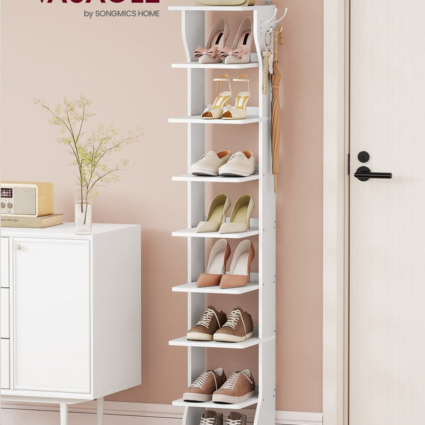 Slim Shoe Rack – Wood – Natural – 6-Tier Narrow Storage Organiser for Small Spaces