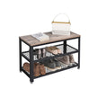 Shoe Bench Rack – Wood and Metal – Rustic Brown – 3-Tier with Seating