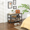 Shoe Bench Rack – Wood and Metal – Rustic Brown – 3-Tier with Seating