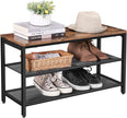 Shoe Bench – Metal – Rustic Brown – Two Mesh Shelves and Seat