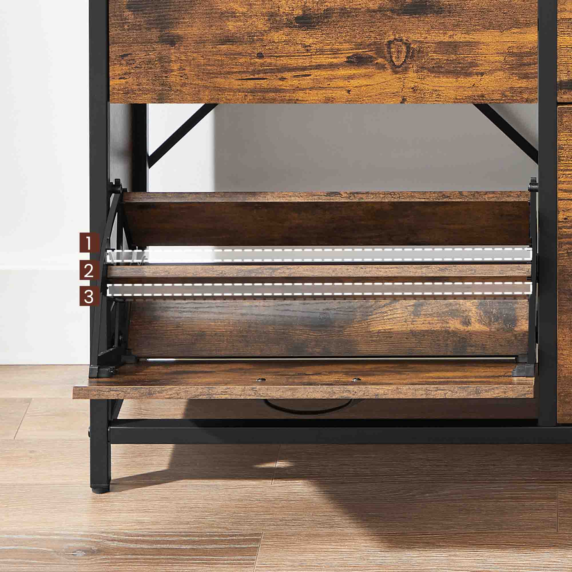 Shoe Cabinet – Wood – Rustic Brown and Black – Capable of Storing 15-18 Pairs with Open Compartment and Internal Dividers