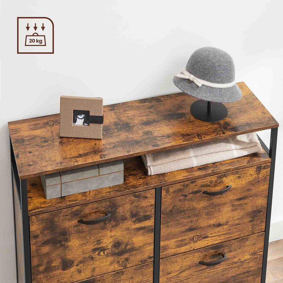 Shoe Cabinet – Wood – Rustic Brown and Black – Capable of Storing 15-18 Pairs with Open Compartment and Internal Dividers