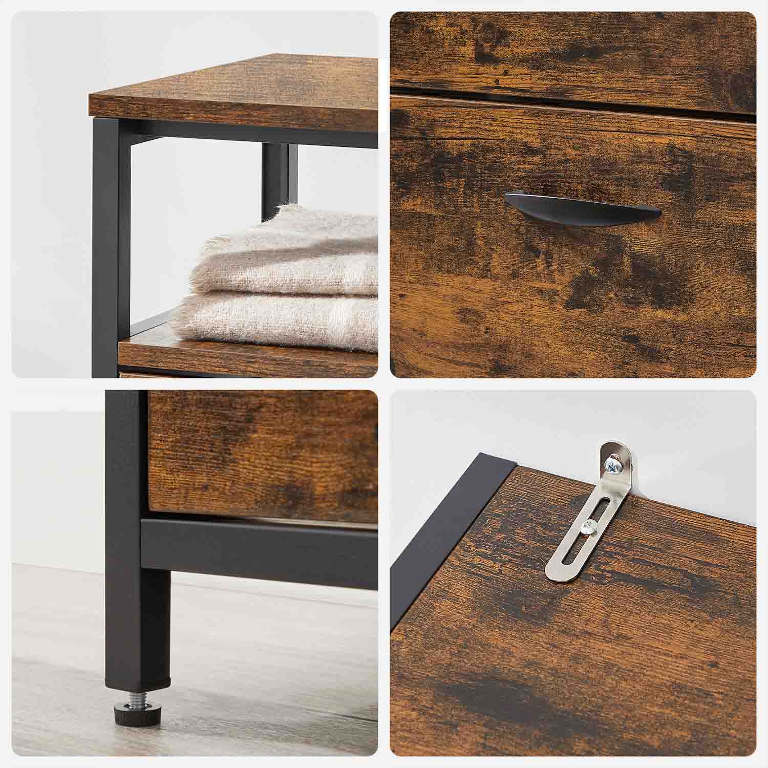 Shoe Cabinet – Wood – Rustic Brown and Black – Capable of Storing 15-18 Pairs with Open Compartment and Internal Dividers