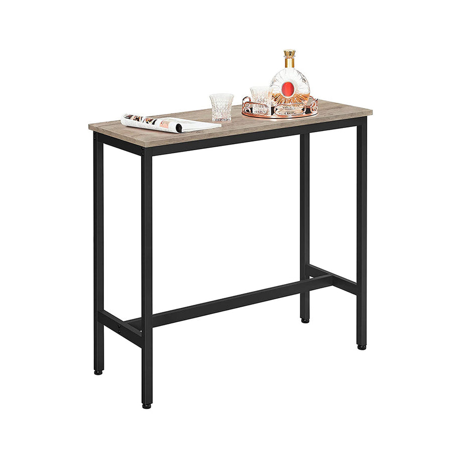 Narrow Rectangular Bar Table – Steel Frame – Greige and Black – Easy Assembly, Industrial Design