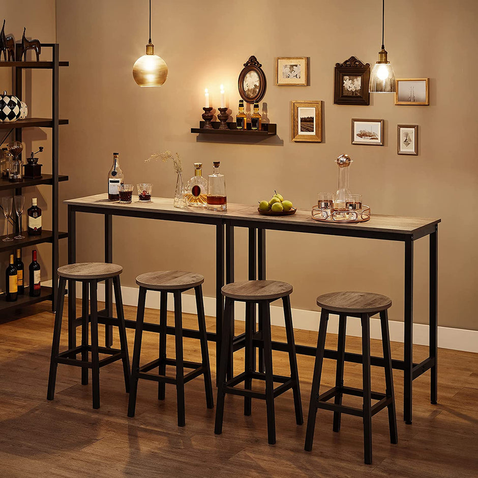 Narrow Rectangular Bar Table – Steel Frame – Greige and Black – Easy Assembly, Industrial Design