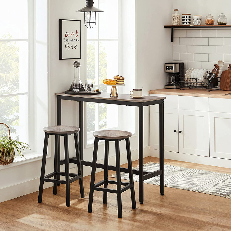 Narrow Rectangular Bar Table – Steel Frame – Greige and Black – Easy Assembly, Industrial Design