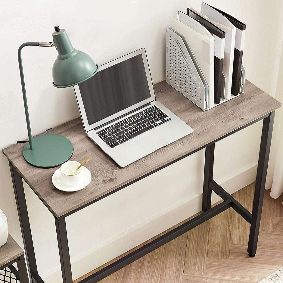 Narrow Rectangular Bar Table – Steel Frame – Greige and Black – Easy Assembly, Industrial Design