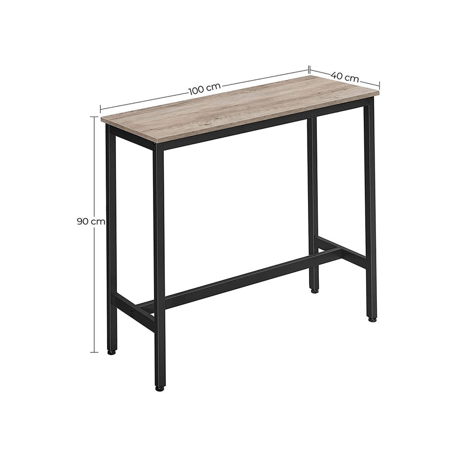 Narrow Rectangular Bar Table – Steel Frame – Greige and Black – Easy Assembly, Industrial Design