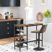 Dining Table – Engineered Wood – Rustic Brown and Black – Includes Wine Glass Holder and Bottle Rack