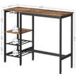 Dining Table – Engineered Wood – Rustic Brown and Black – Includes Wine Glass Holder and Bottle Rack