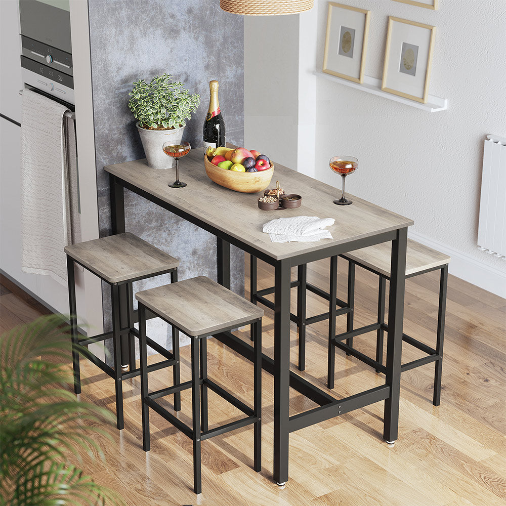Bar Table Set – Wood and Metal – Greige and Black – Includes 2 Bar Stools