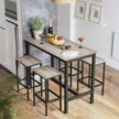 Bar Table Set – Wood and Metal – Greige and Black – Includes 2 Bar Stools