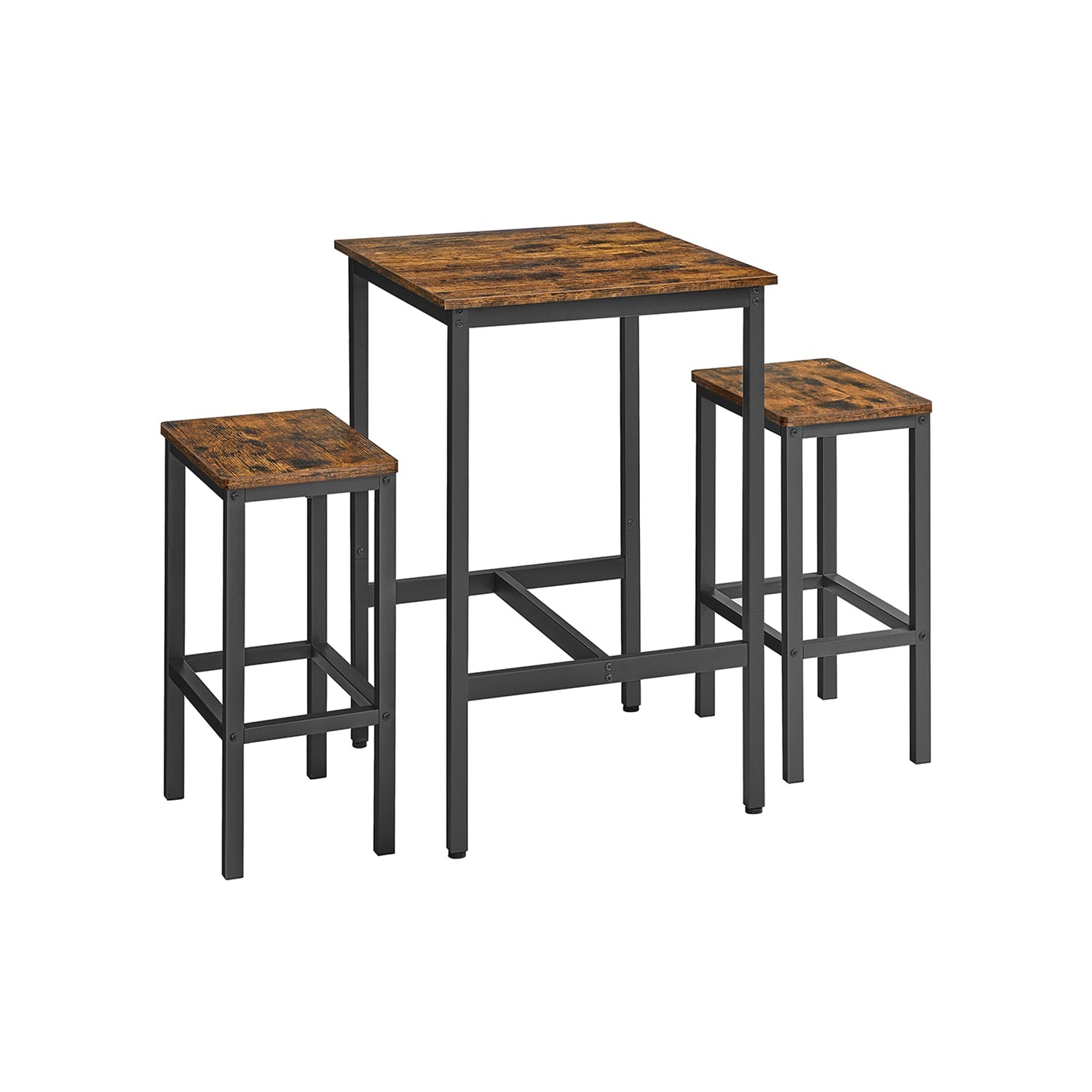 Dining Table and Chairs Set – Wood and Metal – Rustic Brown and Black – Compact Design