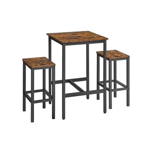 Dining Table and Chairs Set – Wood and Metal – Rustic Brown and Black – Compact Design