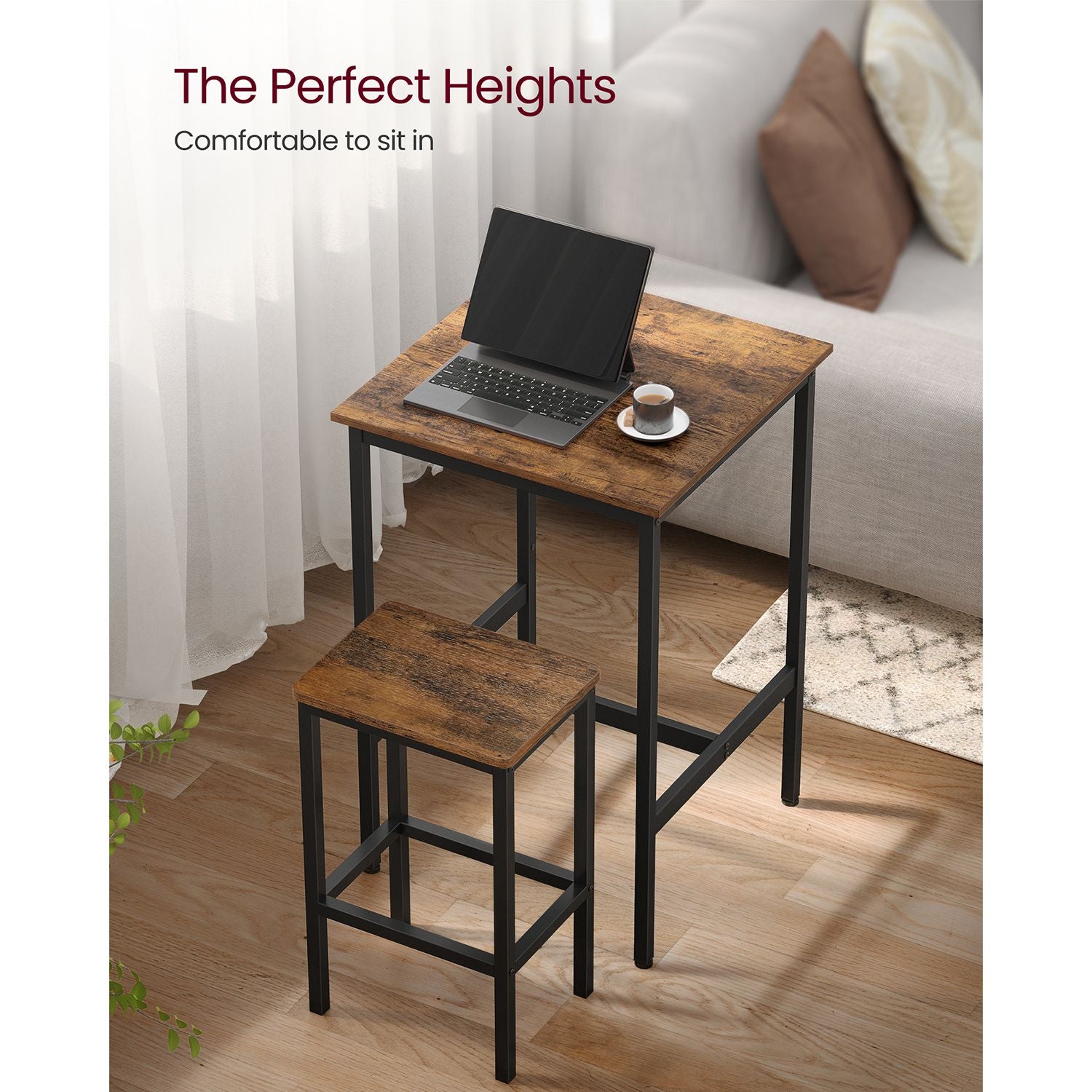 Dining Table and Chairs Set – Wood and Metal – Rustic Brown and Black – Compact Design