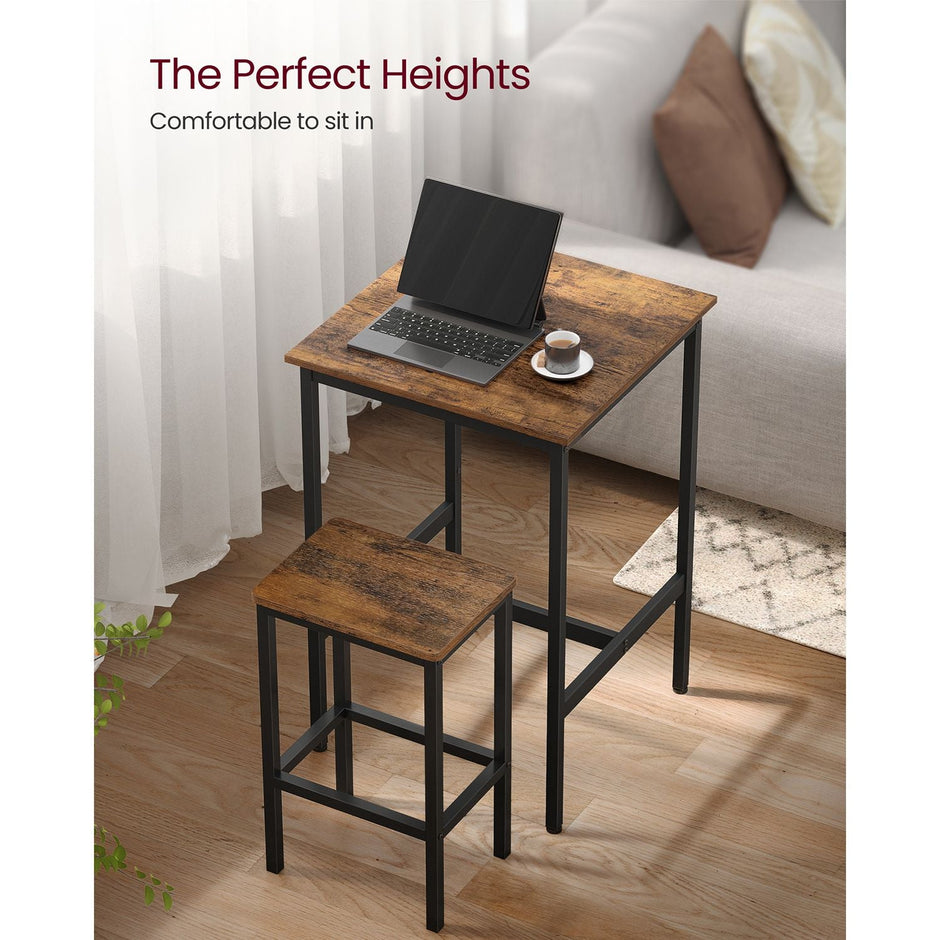 Dining Table and Chairs Set – Wood and Metal – Rustic Brown and Black – Compact Design