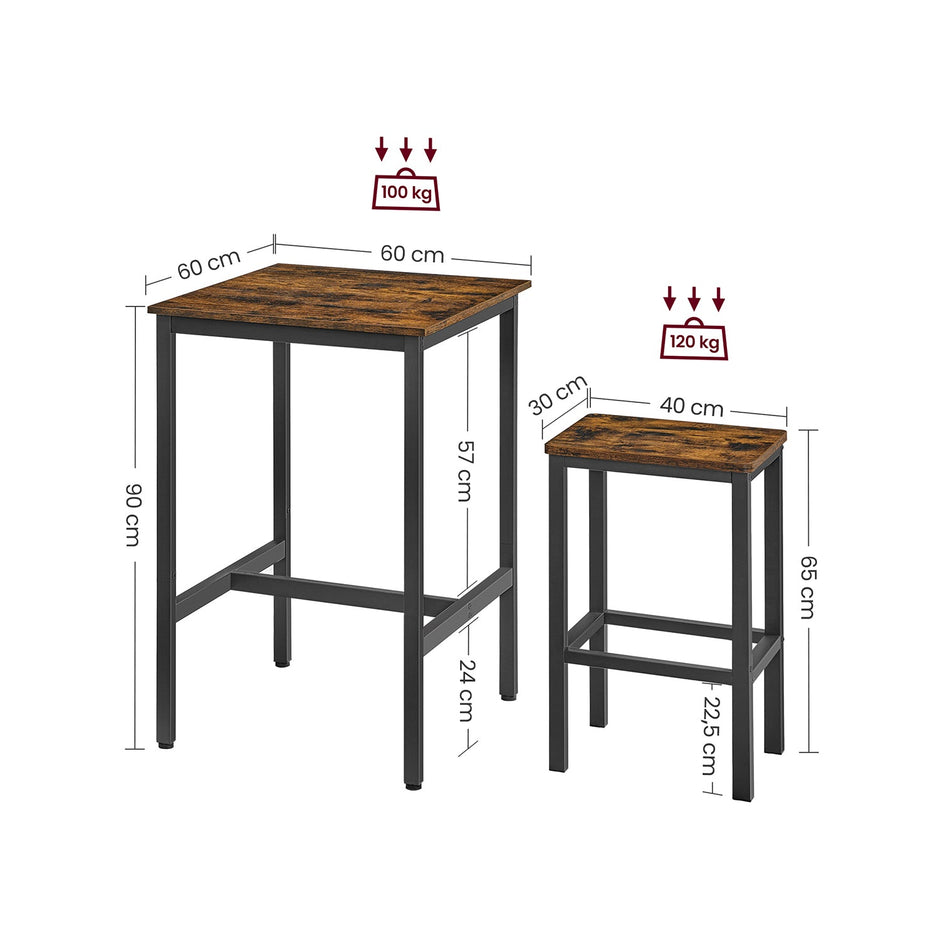 Dining Table and Chairs Set – Wood and Metal – Rustic Brown and Black – Compact Design
