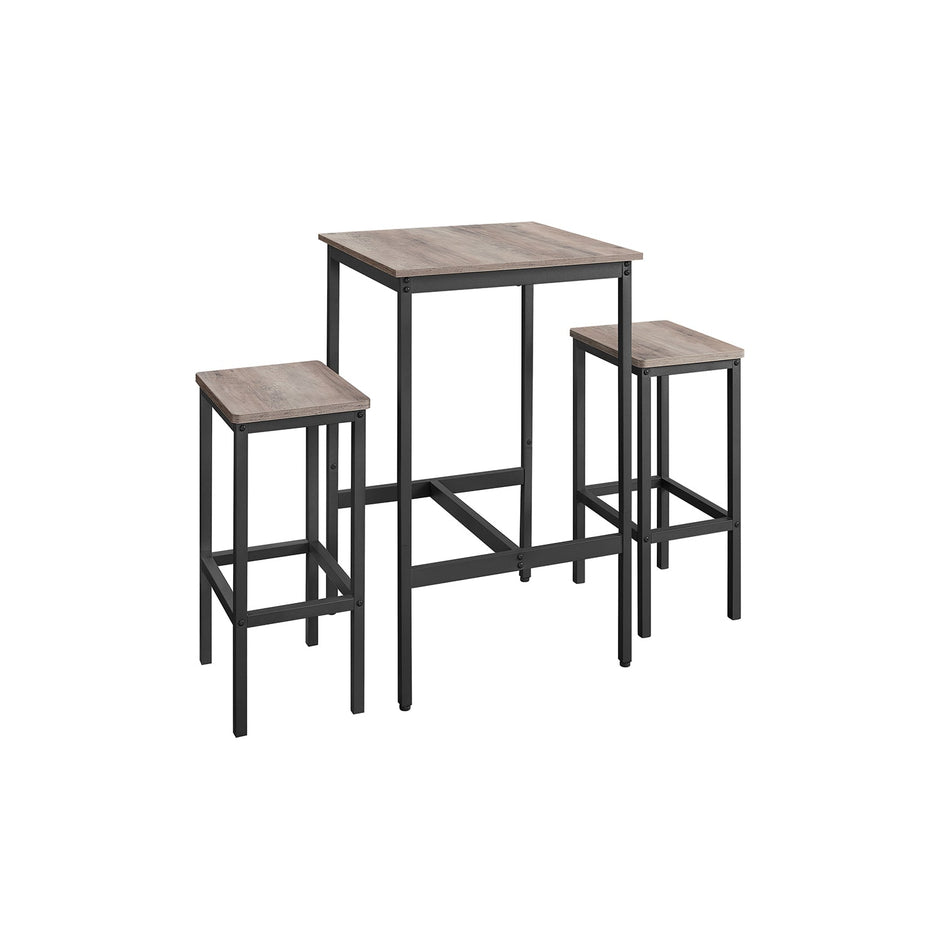 Bar Table and Stools Set – Wood – Heather Greige and Ink Black – Industrial Style