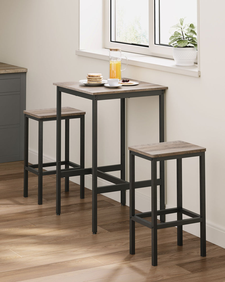 Bar Table and Stools Set – Wood – Heather Greige and Ink Black – Industrial Style