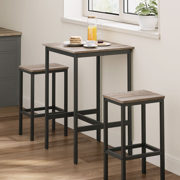 Bar Table and Stools Set – Wood – Heather Greige and Ink Black – Industrial Style