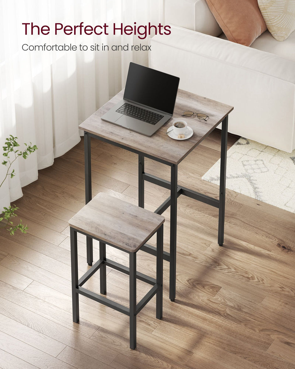 Bar Table and Stools Set – Wood – Heather Greige and Ink Black – Industrial Style