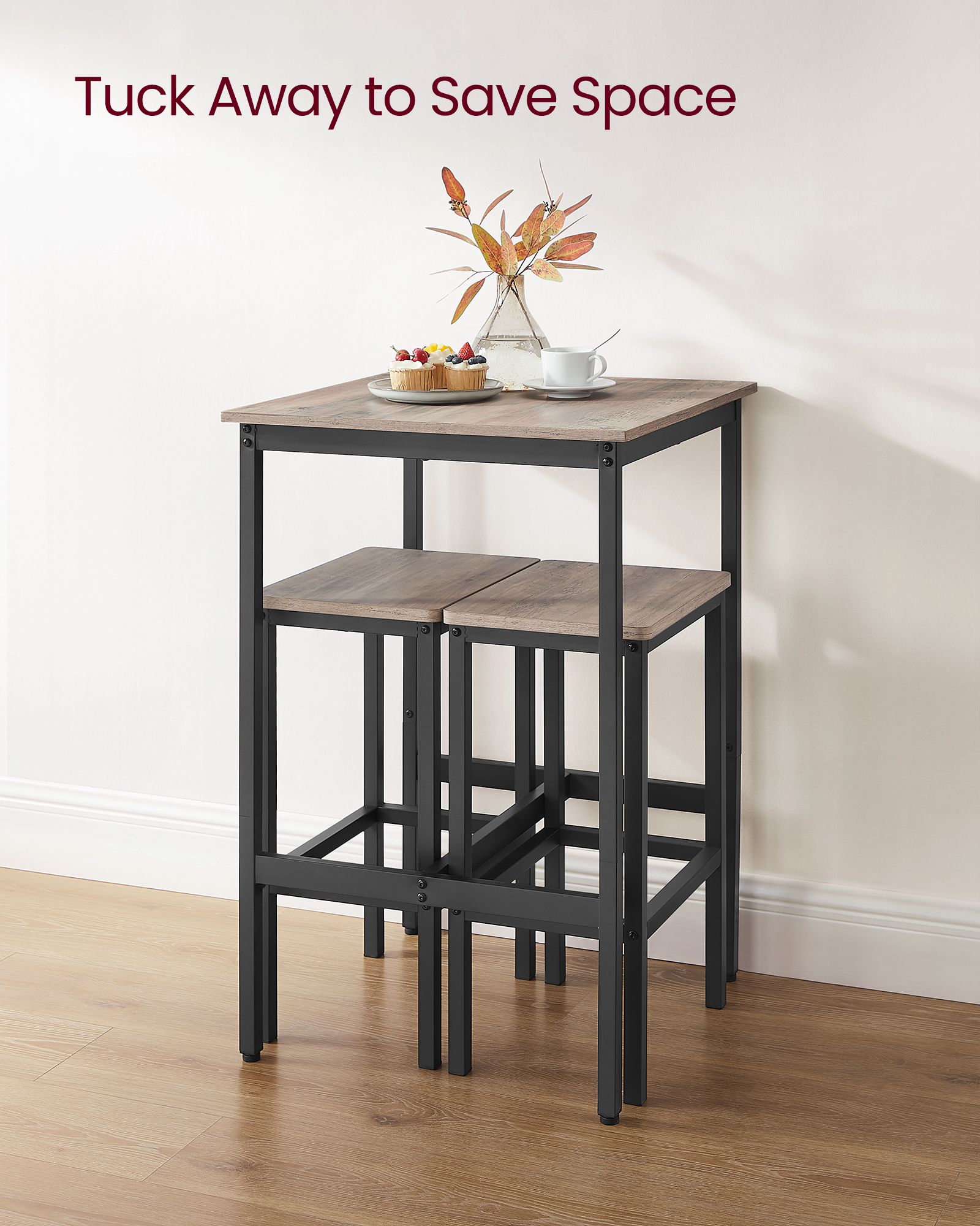 Bar Table and Stools Set – Wood – Heather Greige and Ink Black – Industrial Style