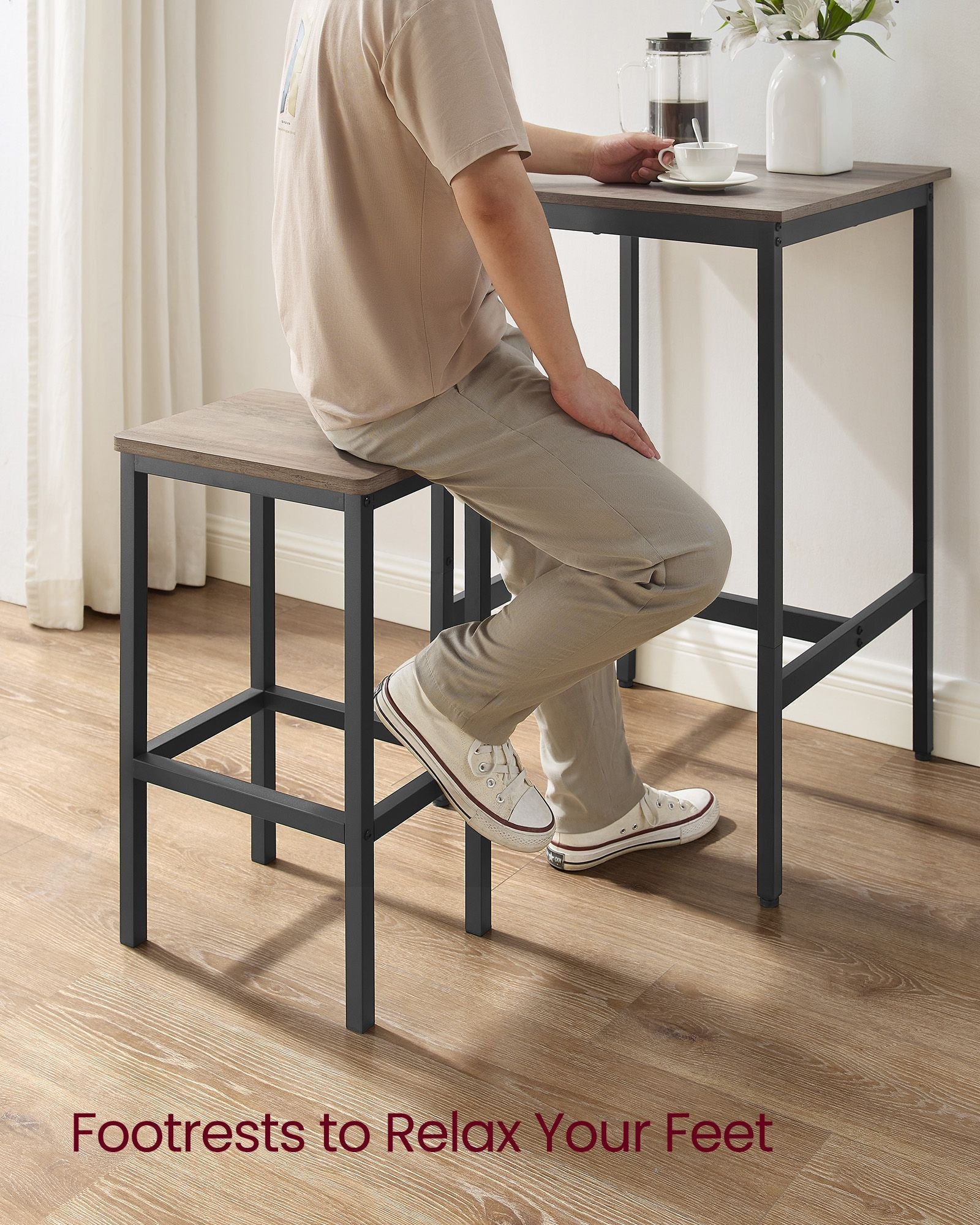 Bar Table and Stools Set – Wood – Heather Greige and Ink Black – Industrial Style