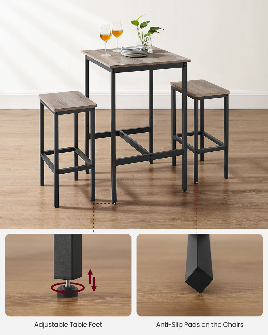 Bar Table and Stools Set – Wood – Heather Greige and Ink Black – Industrial Style