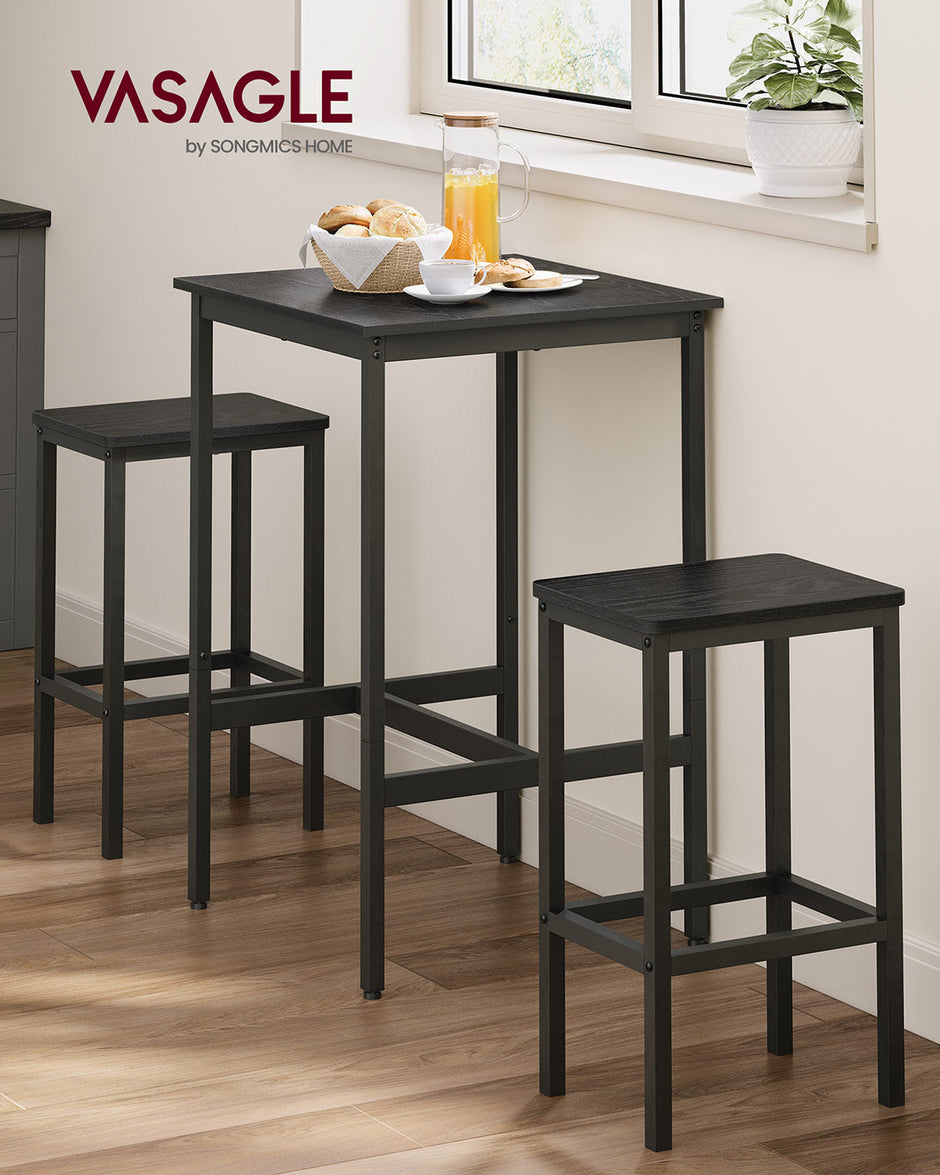 Bar Table and Stools Set – Wooden – Ebony Black and Ink Black – Compact Design for Dining Room and Kitchen