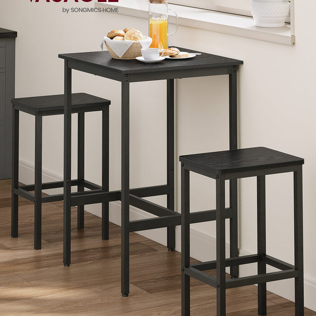 Bar Table and Stools Set – Wooden – Ebony Black and Ink Black – Compact Design for Dining Room and Kitchen