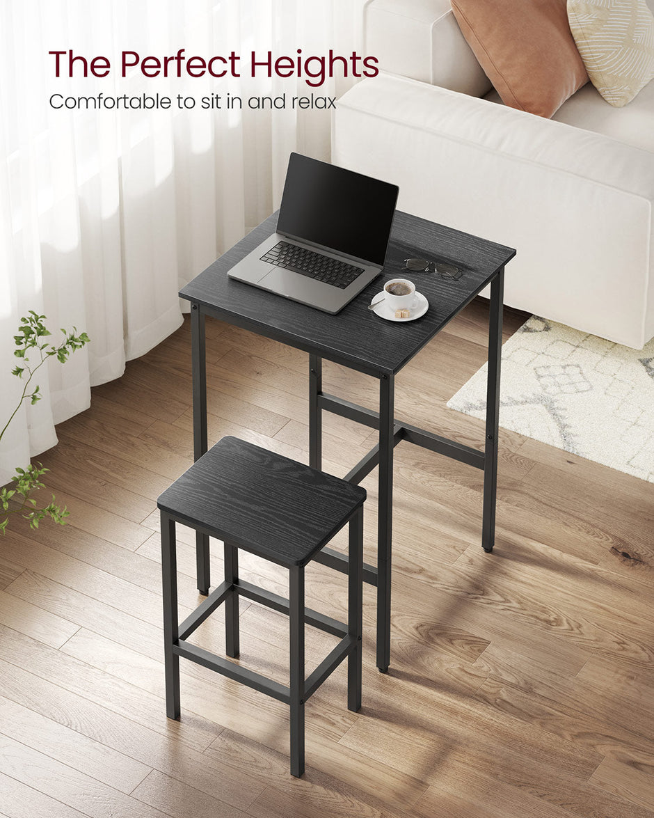 Bar Table and Stools Set – Wooden – Ebony Black and Ink Black – Compact Design for Dining Room and Kitchen