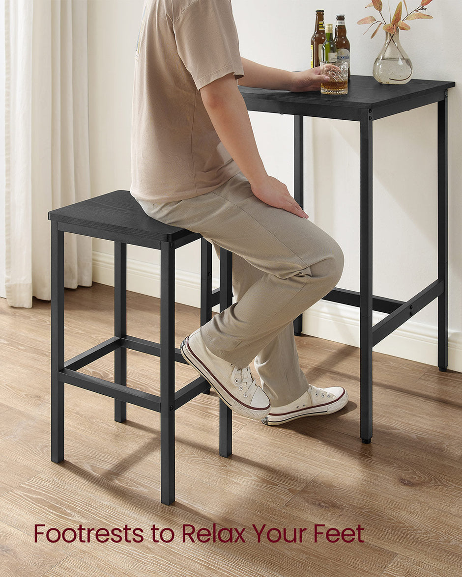 Bar Table and Stools Set – Wooden – Ebony Black and Ink Black – Compact Design for Dining Room and Kitchen