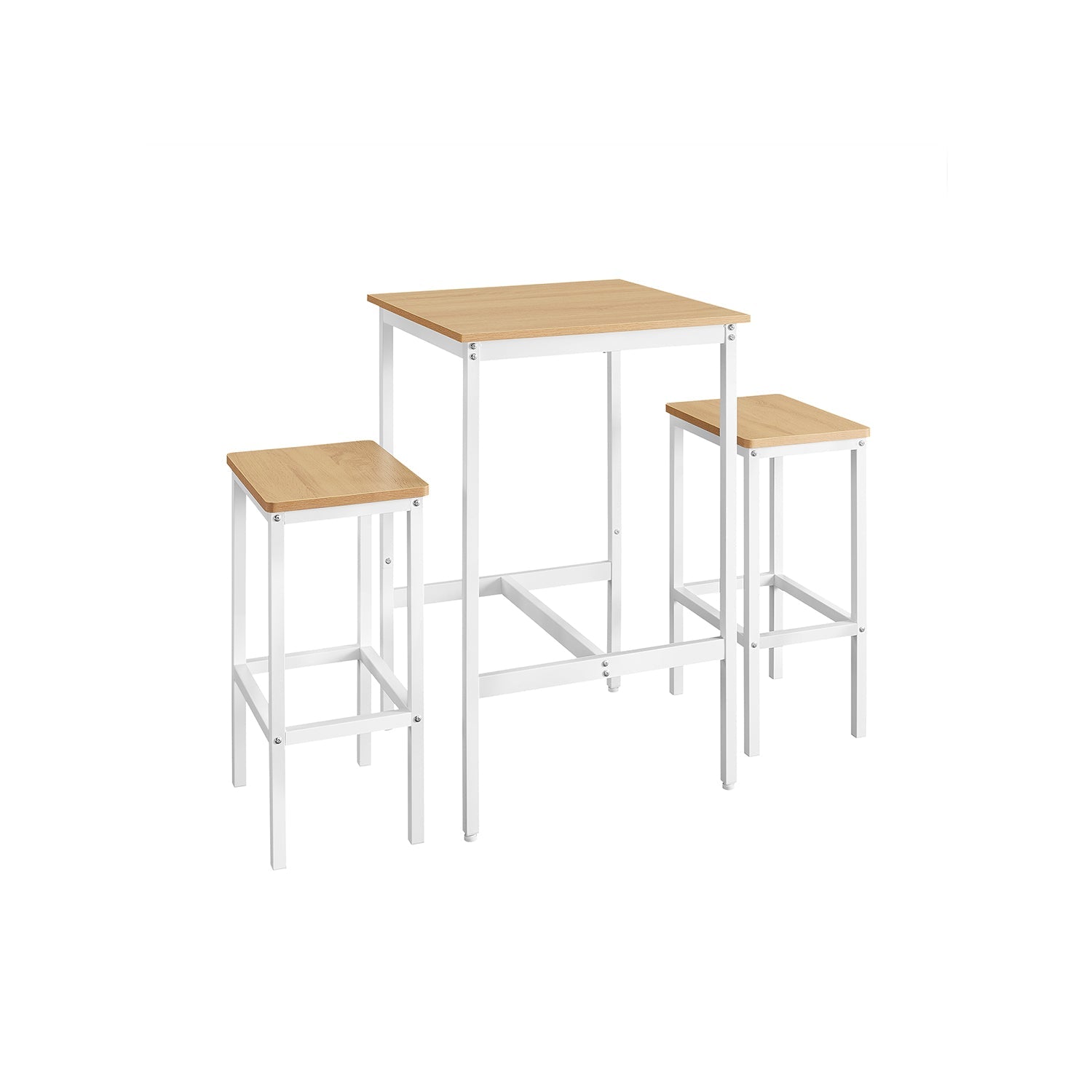 Square Bar Table Set – Wood – Golden Oak and Cloud White – Includes 2 Bar Stools