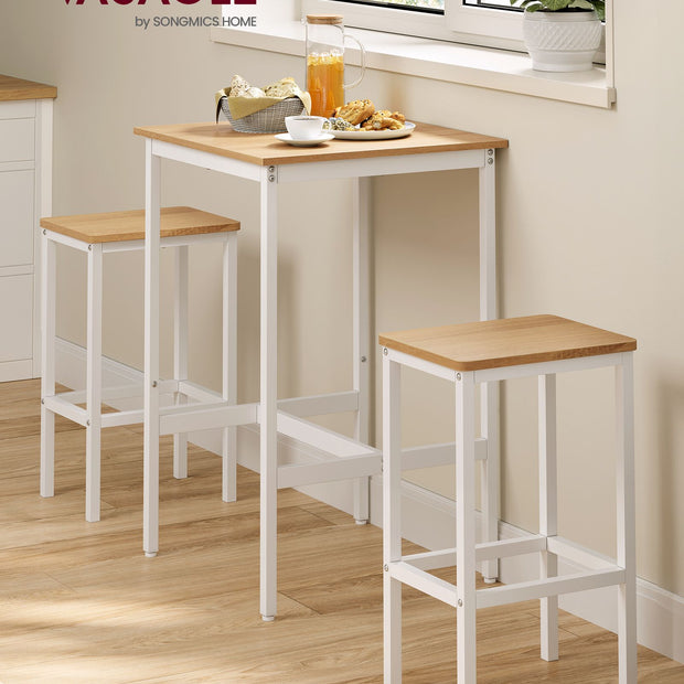 Square Bar Table Set – Wood – Golden Oak and Cloud White – Includes 2 Bar Stools