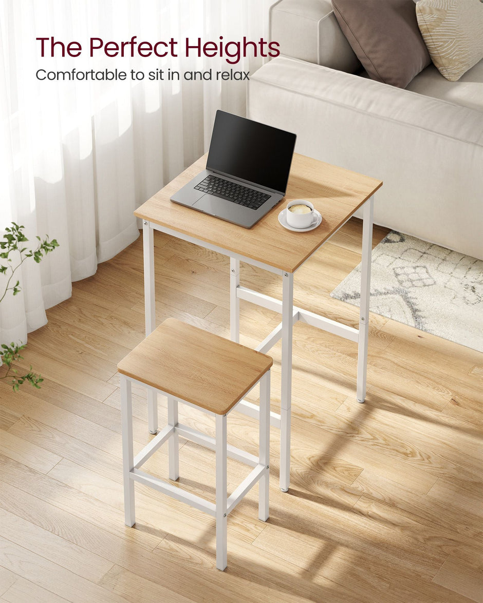 Square Bar Table Set – Wood – Golden Oak and Cloud White – Includes 2 Bar Stools