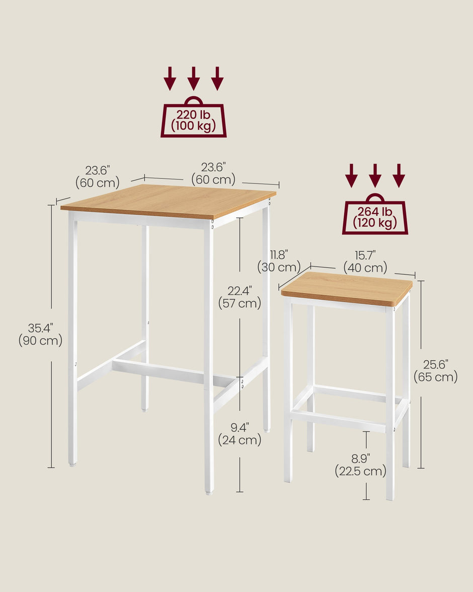 Square Bar Table Set – Wood – Golden Oak and Cloud White – Includes 2 Bar Stools