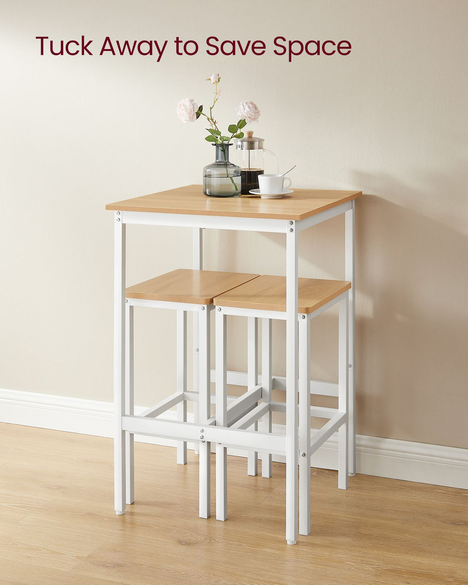 Square Bar Table Set – Wood – Golden Oak and Cloud White – Includes 2 Bar Stools
